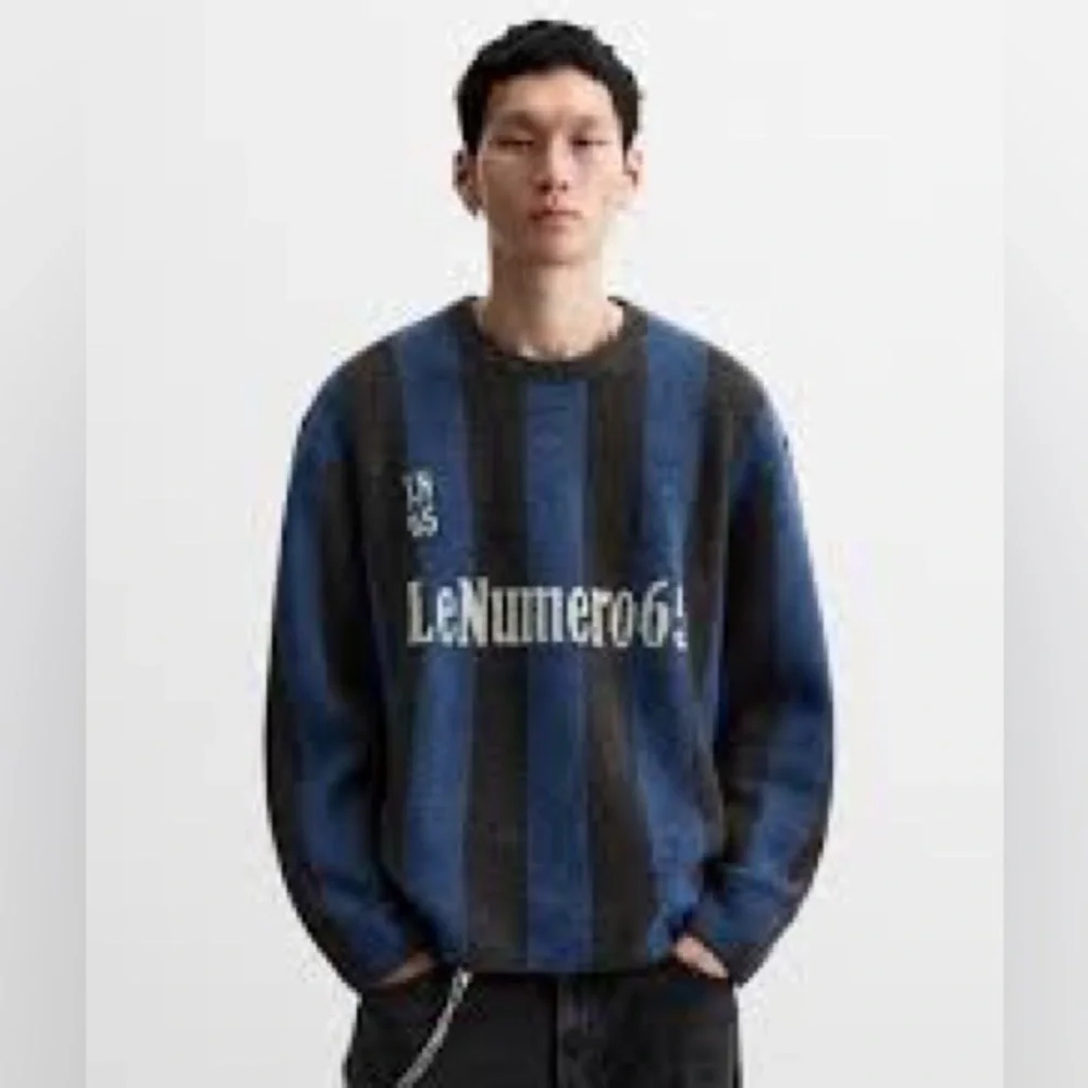 Zara Men's Le Numero 65 Textured Sweater‎ Blue/Black Size Small